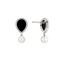 Load image into Gallery viewer, LOVE NO.12 ONYX DIAMOND EARRINGS WITH PEARLS