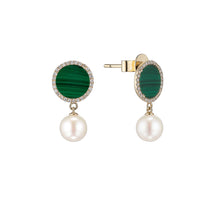 Load image into Gallery viewer, COLOUR HALO MALACHITE EARRINGS WITH FLOATING PEARLS