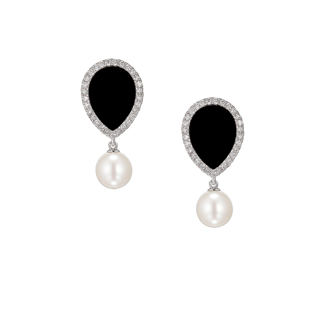 LOVE NO.12 ONYX DIAMOND EARRINGS WITH PEARLS