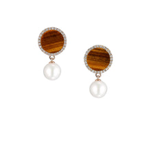 Load image into Gallery viewer, COLOUR HALO TIGER’S EYES EARRINGS WITH FLOATING PEARLS
