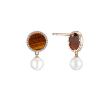 Load image into Gallery viewer, COLOUR HALO TIGER’S EYES EARRINGS WITH FLOATING PEARLS
