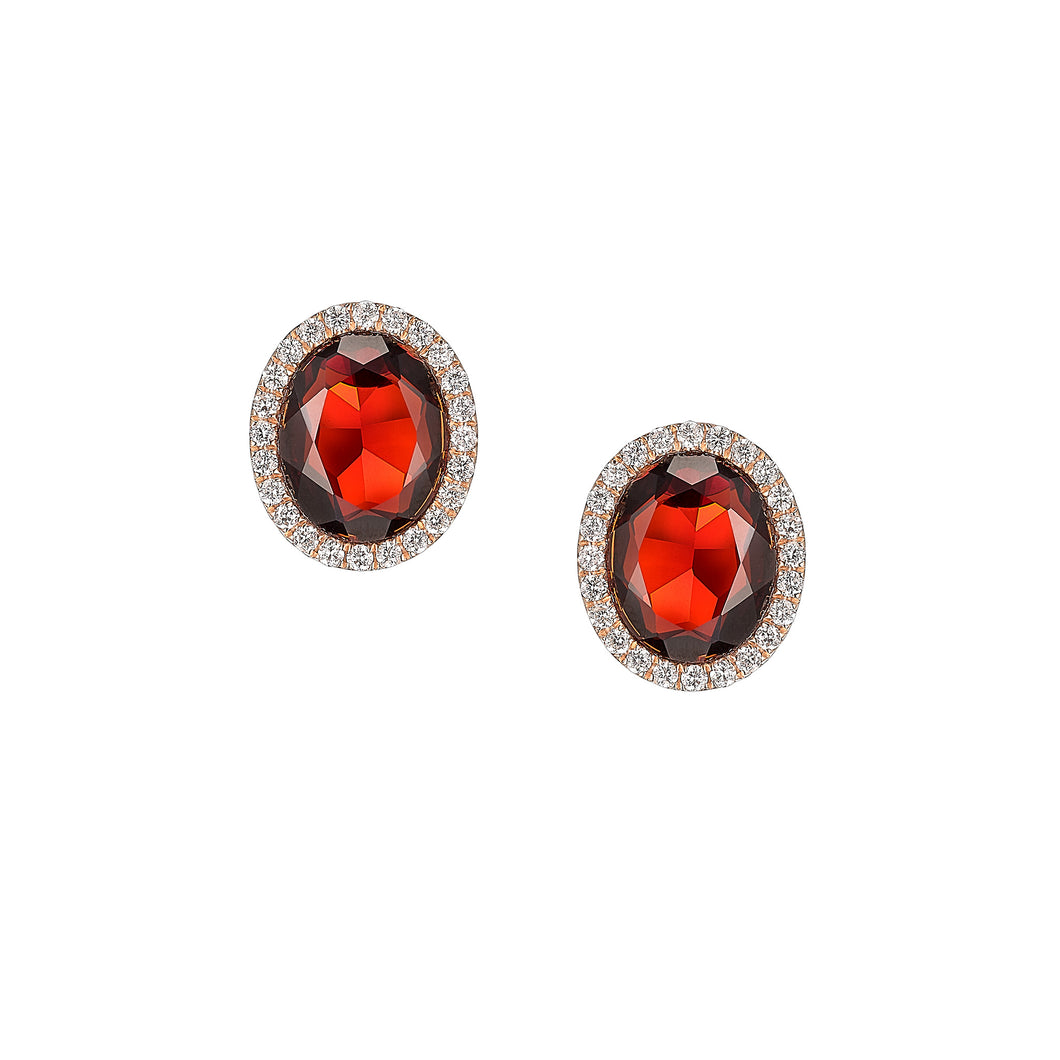 DELUXE OVAL GARNET DIAMOND EARRINGS