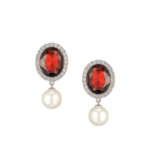 Load image into Gallery viewer, DELUXE OVAL GARNET DIAMOND EARRINGS WITH FLOATING PEARLS
