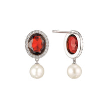 Load image into Gallery viewer, DELUXE OVAL GARNET DIAMOND EARRINGS WITH FLOATING PEARLS
