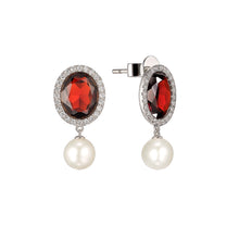 Load image into Gallery viewer, DELUXE OVAL GARNET DIAMOND EARRINGS WITH FLOATING PEARLS
