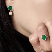 Load image into Gallery viewer, COLOUR HALO MALACHITE EARRINGS WITH FLOATING PEARLS
