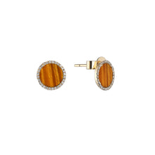 Load image into Gallery viewer, COLOUR HALO TIGER’S EYE DIAMOND STUDS
